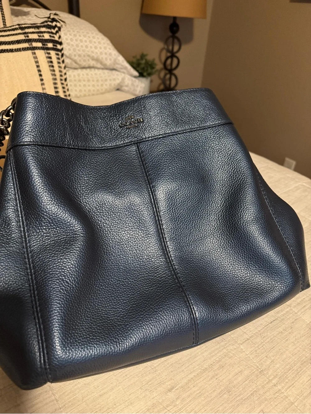 Coach Pebbled Leather Shoulder Bag in Navy Blue